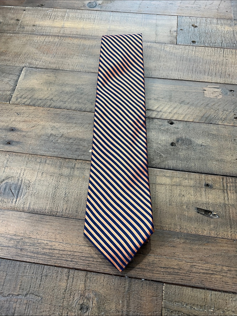 Tommy Hilfiger Navy and Orange Striped Silk Tie
